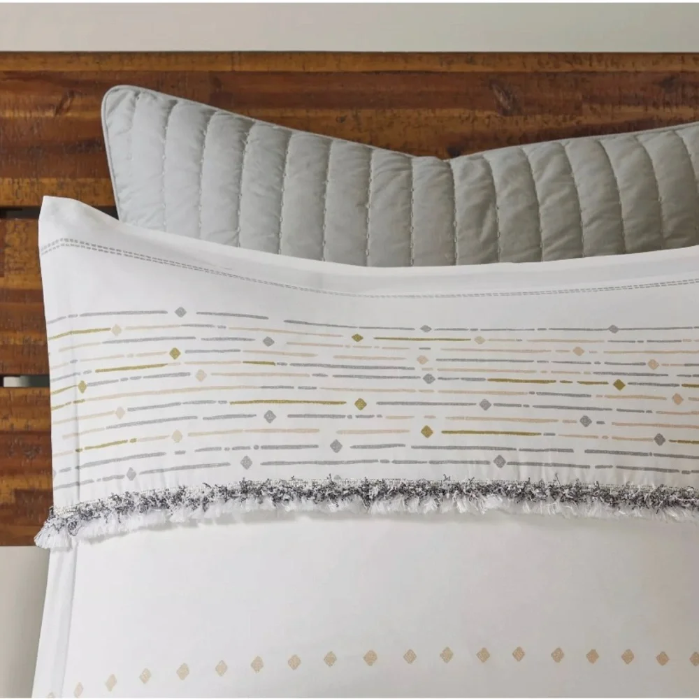 INK+IVY Nea Cotton Printed Duvet Cover Set with Trims